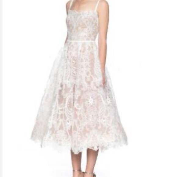 Womens Lace Spaghetti Strap Flared Midi Evening Dress - Picture 5 of 8